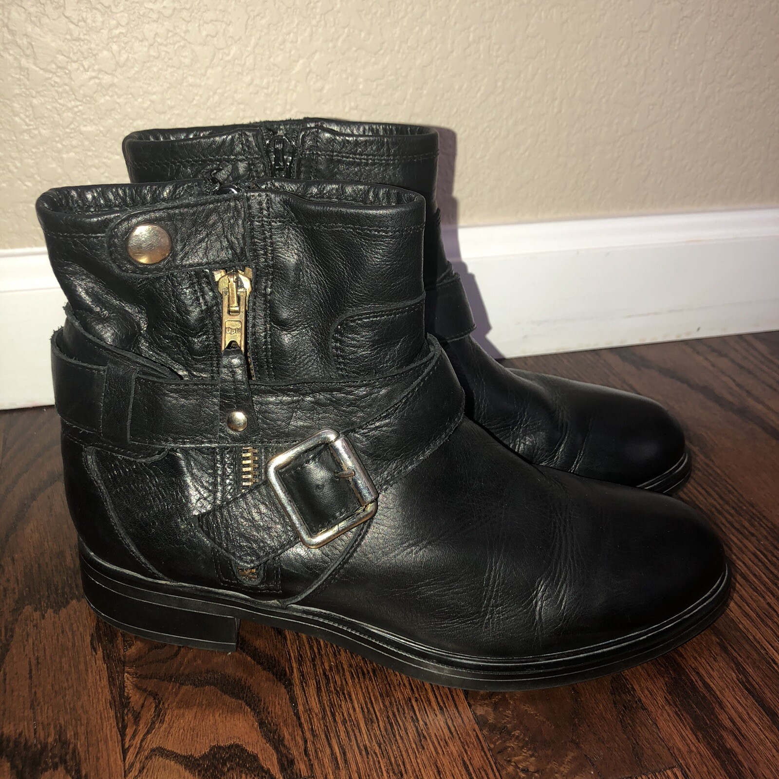 Leather Black Ankle Boots Booties 