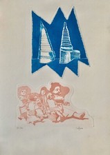 🖼 Carlo CATTANEO (Alassio 1930-Roma 2009) ACQUAFORTE A COLORI "Bambole" 80/100