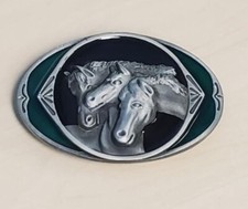 Silver Green Horses Belt Buckle Metal BU68