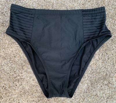ATHENA Black Ribbed Side Swim Bottoms Size 6 Cabana Solids Mid-Rise Waist