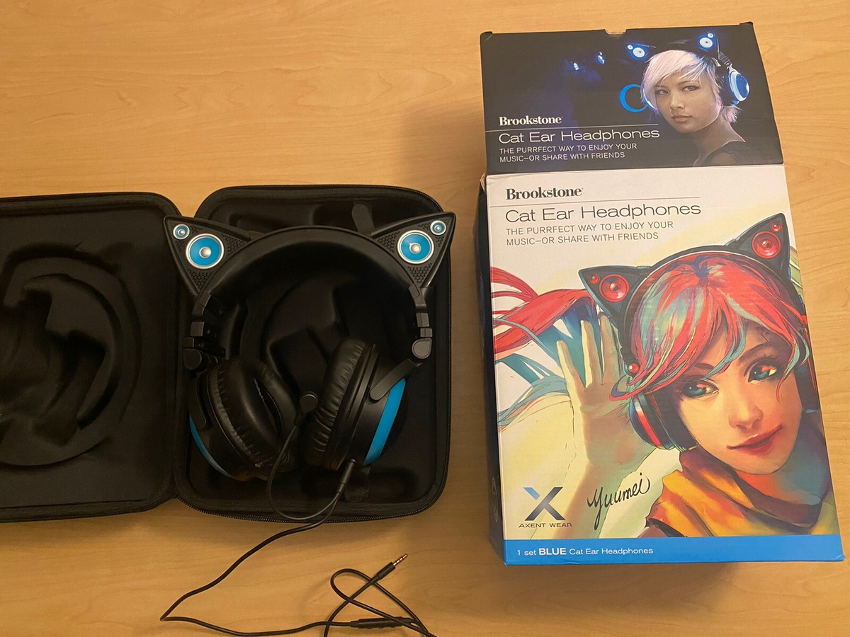 Brookstone Cat Ear Audio Headphones AXENT WEAR Blue | eBay Brookstone Cat Ear Audio Headphones AXENT WEAR Blue | eBay