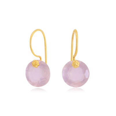 Rose quartz small brilliant- 22k Gold Dangle earrings for women valentine gift