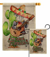 Que Viva Mexico Burlap Garden Flag Summertime Cinco de Mayo Yard Banner