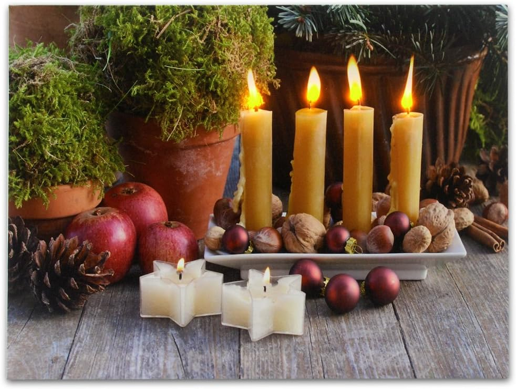 LED Lighted Canvas Wall Art with Candles and Topiary Design  