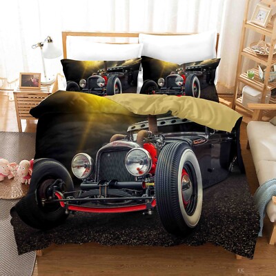 3D Auto Retro Hell Schwarz Quilt Cover Set Bettwäsche Sets Kissenbezüge