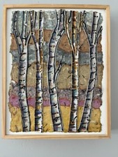 Faith Recycled Handmade Paper Dianne Adams Original Art Painting 10"x8" Aspens