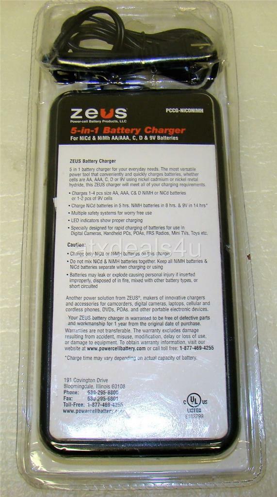 ZEUS PCCGNICGNIMH 5In1 Battery Charger New Sealed For NiCd & NiMh