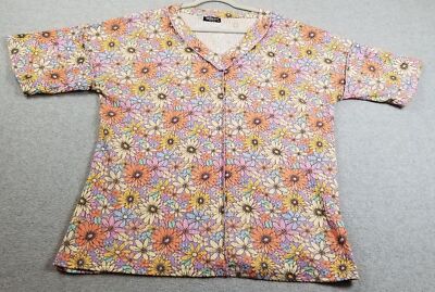 HEIMISH U.S.A  Top Women s 2X Plus Multicolor Floral Short Sleeve V Neck Stretch
