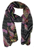 Pieces Damen Tuch Joa, Long Scarf, GeblüMt, Schwarz/Rosa, One Size