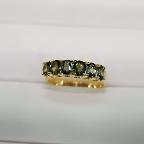Genuine Green Sapphire Ring, Natural Sapphire on 14k Yellow Gold Band Ring - Picture 2 of 8
