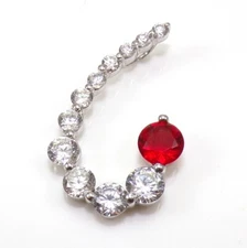 Sterling Silver Red Clear Stone Journey Curved Graduated Slide Pendant FZ1