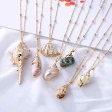 Conch Shell Pendant Necklace for Women Cowrie Beach Summer Party Look