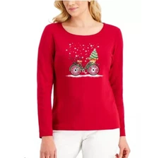 Karen Scott Womens L New Red Amore Christmas Bike Top NWT DA54