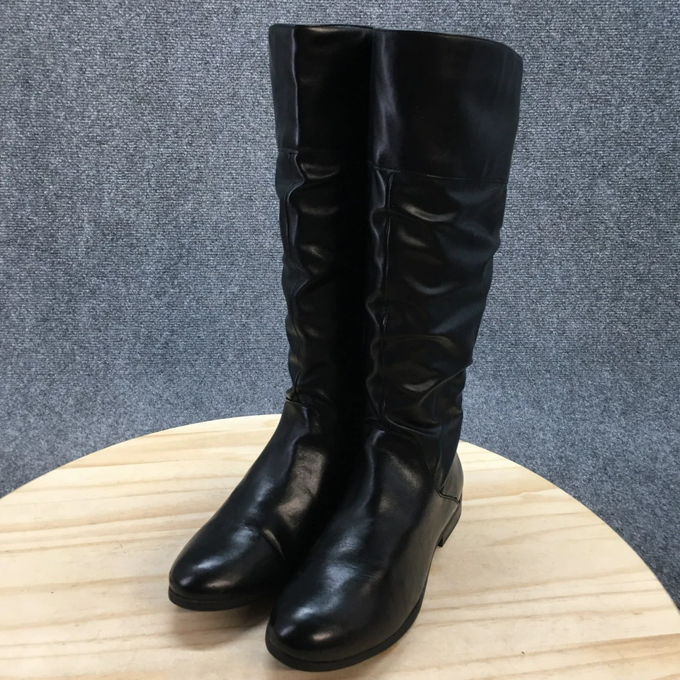 Style & Co Boots Womens 7.5 M Kelimae Tall Riding Black Faux Leather Zipper - Image 3 of 4