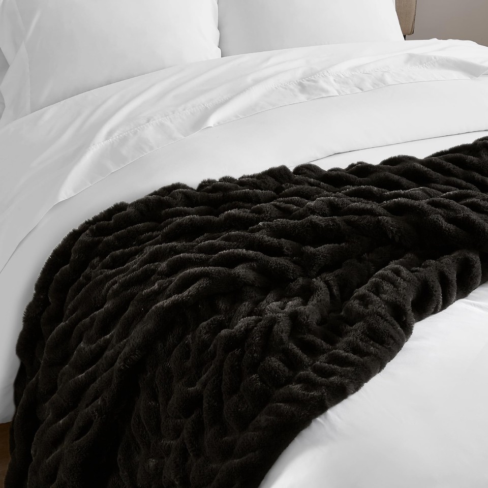 Hyde Lane Luxury Ruched Faux Fur Throw Blanket Ultra Soft Cozy Puzzy