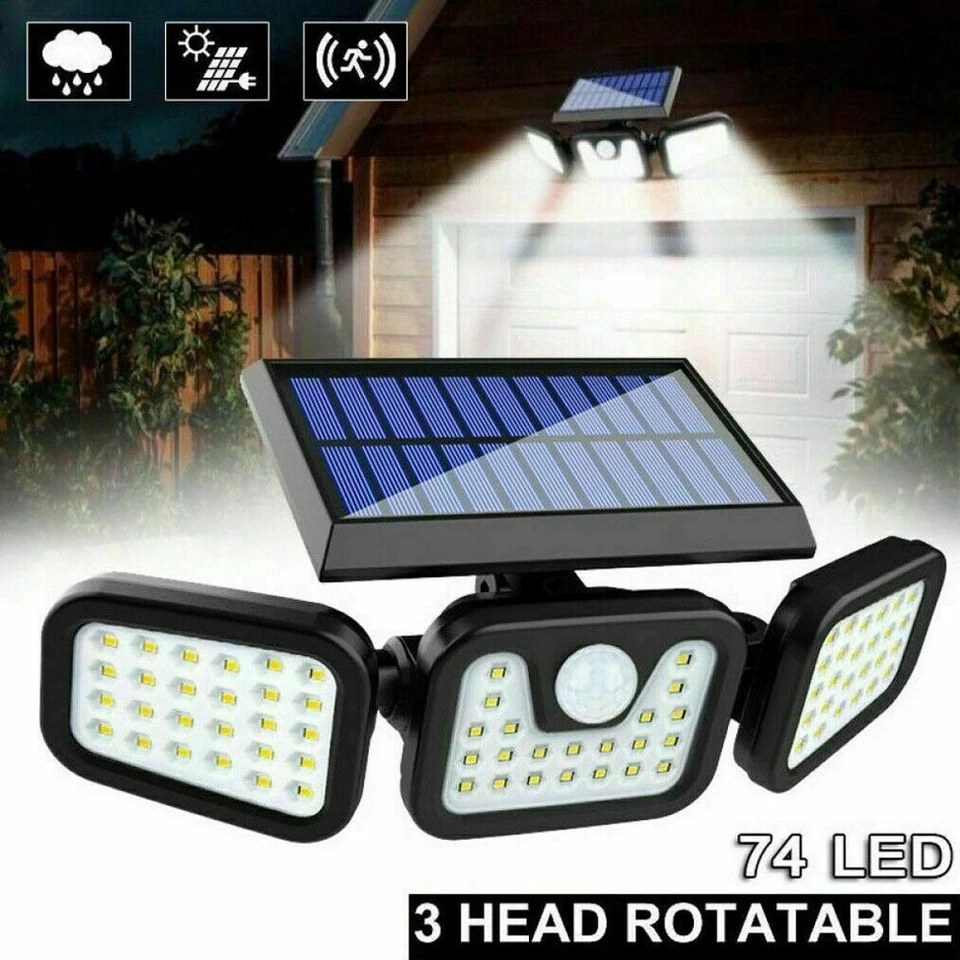 Solar Motion Sensor Wall Lamp Adjustable Flood Light Outdoor Garden 74 LED - Image 2 of 4