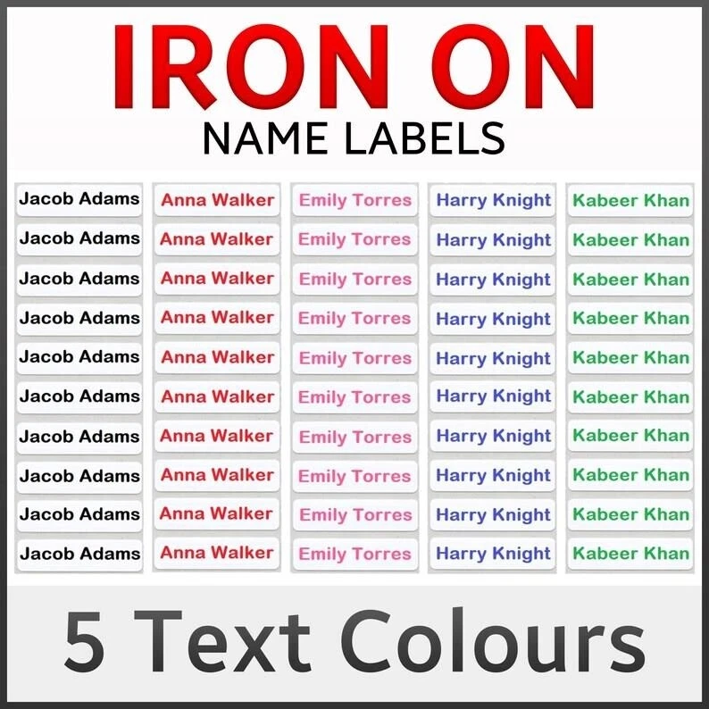 XPRESS.BUYERHUB Iron On Name Labels Personalised School Uniform Care Home Tapes Tags Lot 5 10 25