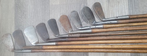 9 antike Vintage Flansch gewichtete Sohle Hickory Holz Schaft Golfschläger C-0 SW oder + - Bild 2 von 13