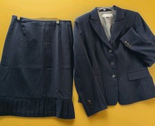 Tahari Levine Suit Set 8 Pinstripe Skirt Ruffles Blazer Work Career Classic