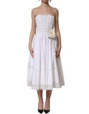 Dolce & Gabbana White Cotton Gabardine Bustier Midi Women's Dress