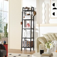 5 Tiers Ladder Bookcase Industrial Narrow Bookshelf Open Display Rack W/ 4 S US