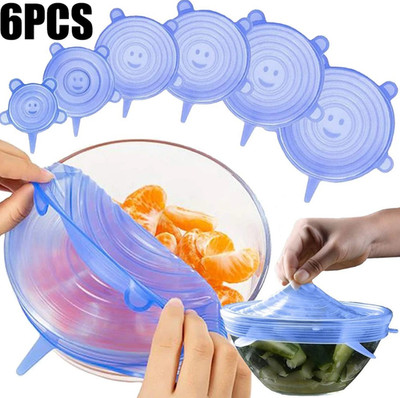 6pcs Reusable Silicone Stretch Lids Airtight Food Preservation Covers - NEW