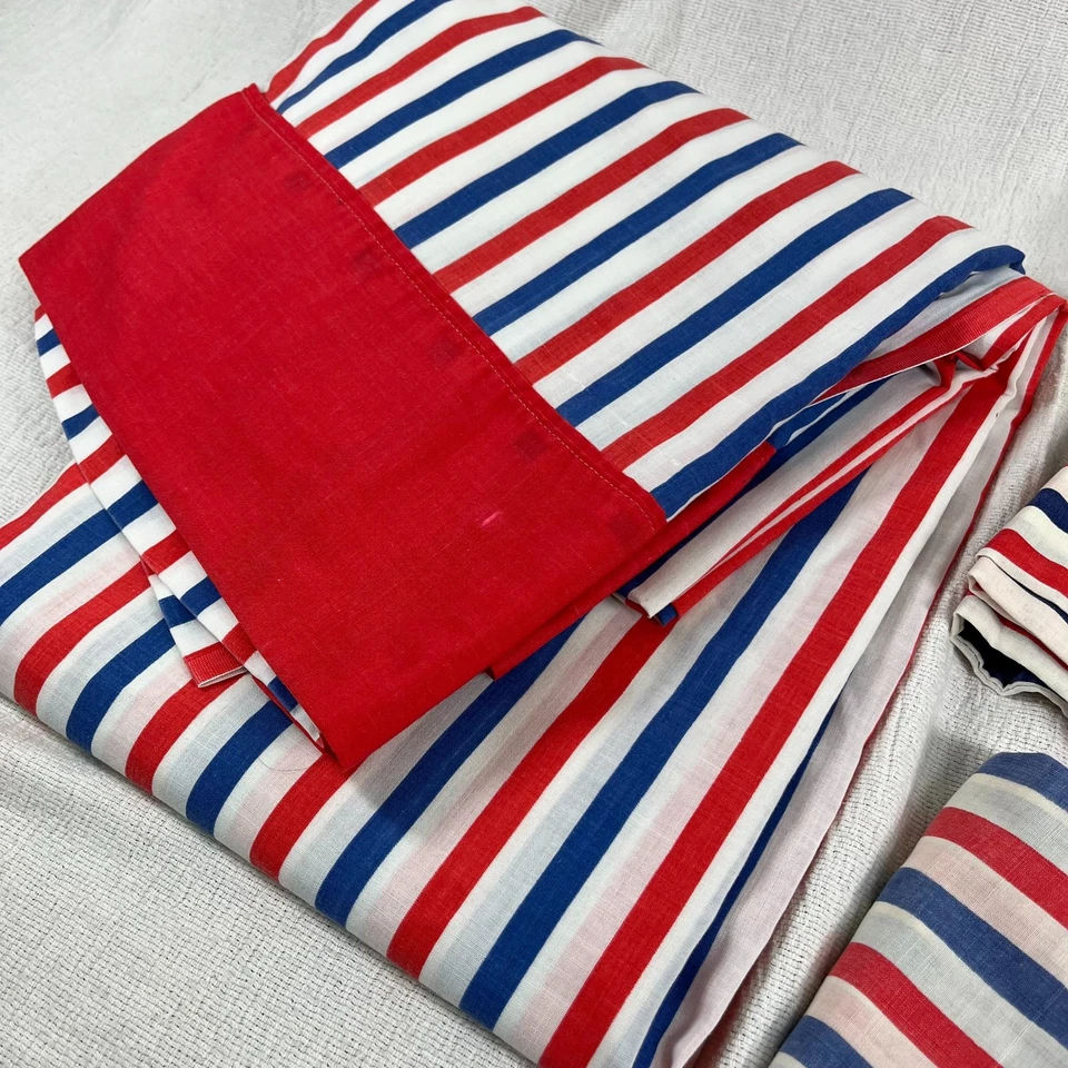 VTG Springmaid Flat Sheet Double 81x104 Red Blue Stripe with Pillow Case - 3 Pc - Image 2 of 4