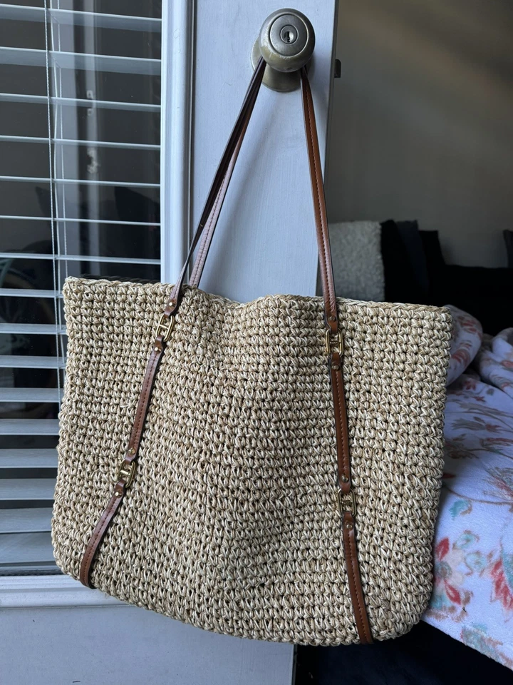 RALPH LAUREN Tote Bag Basket Bag One Shoulder Leather Magnet Logo Beige Brown - Image 2 of 4