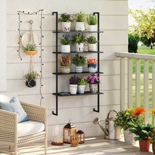 2PCS 4-Tier Wall-Mounted Ladder Wooden Bookcase for Kitchen, Bar, Office