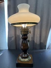 Vintage Hurricane Table Lamp with Wood and Brass Base