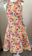 Adrianna Papell Dress 4 Pink Floral Jacquard Ruffle Fit Flare NWT $179