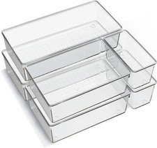 6 Pack Large Clear Plastic Drawer Organizer Trays, Acrylic Kitchen Drawer Organi