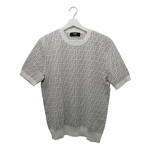 Fendi, FENDI Zucca pattern knit T shirt FZY443 AKEW F1HXT size 50 white gray apparel fo