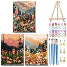 3 Pack Landscape Paint by Numbers Kit for Adults with Frame, Wildflowers Pain...