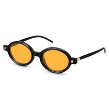 Retro Oval Sunglasses for Women,Trendy 49 Millimeters Black Frame/Yellow Lens