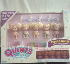 1990 Vintage TYCO PLAYFUL QUINTS Dolls 5 Motions 1557 NRFB New