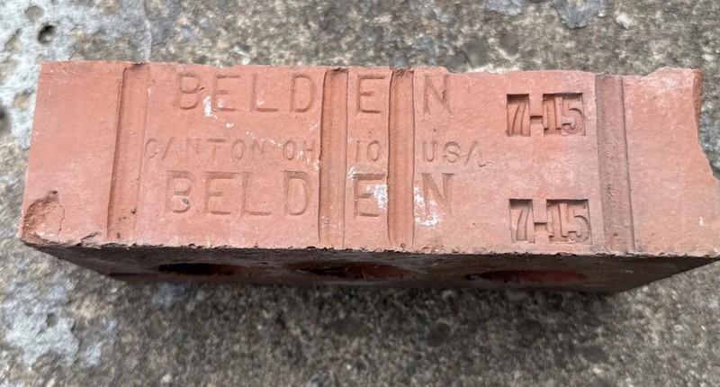 Antique Brick Labeled On Side Belden Canton Ohio USA 7-15