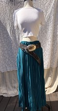 Vintage 80s Grantie Pleated Maxi Skirt Deadstock NWT Dark Teal Polyester XL