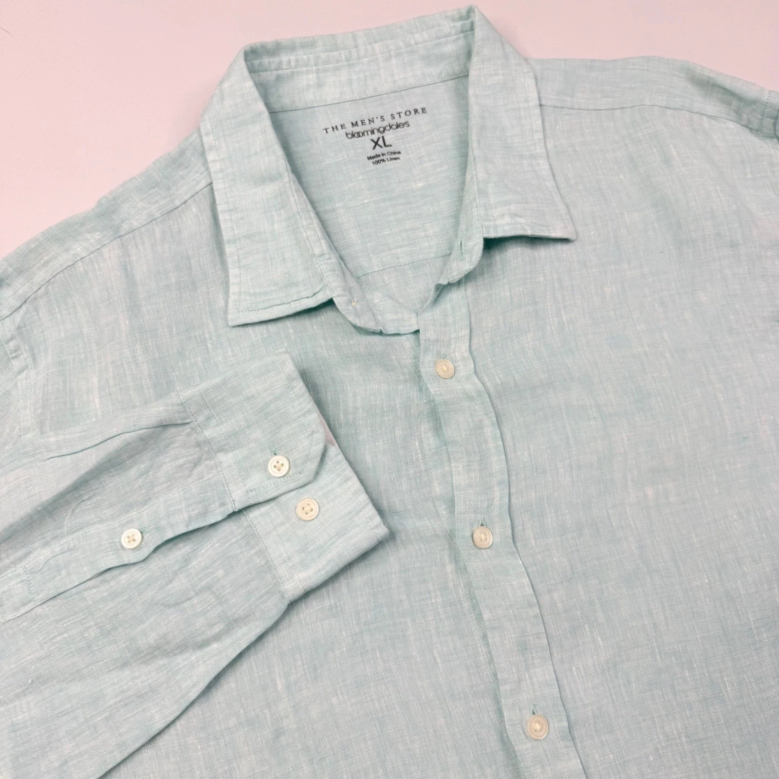 Bloomingdales Linen Shirt Mens XL Aqua Blue Long Sleeve Button Up Preppy Beach
Opens in a new window
