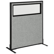 36-1/4"W x 42"H Freestanding Office Partition Panel with Partial Window Gray