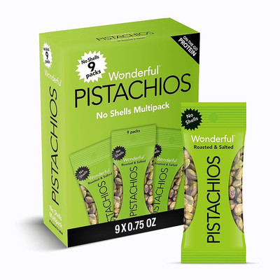 Wonderful Pistachios, No Shells Roasted & Salted Nuts, 0.75 Ounce Bags Pack of 9