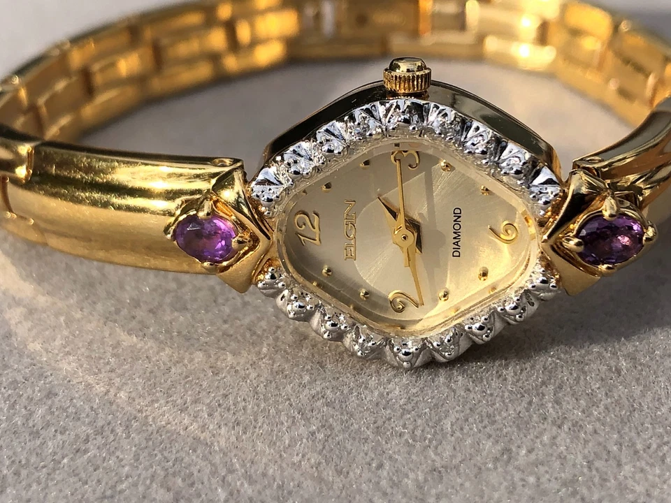Reloj pulsera de cuarzo para mujer ELGIN serie Diamond - reparado con batería nueva Foto 3 de 4