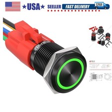 16mm Latching Push Button Switch 12V DC On Off Black Shell with LED Angel Eye...
