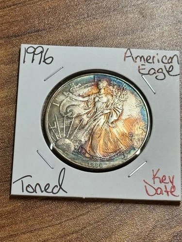 1996 AMERICAN SILVER EAGLE BU 1 OZ SILVER TONING TONED COIN (Raw16932) (AF)