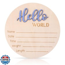 Baby Announcement Sign, 5.9 Inch Wooden Hello World Newborn Welcome Sign Birt