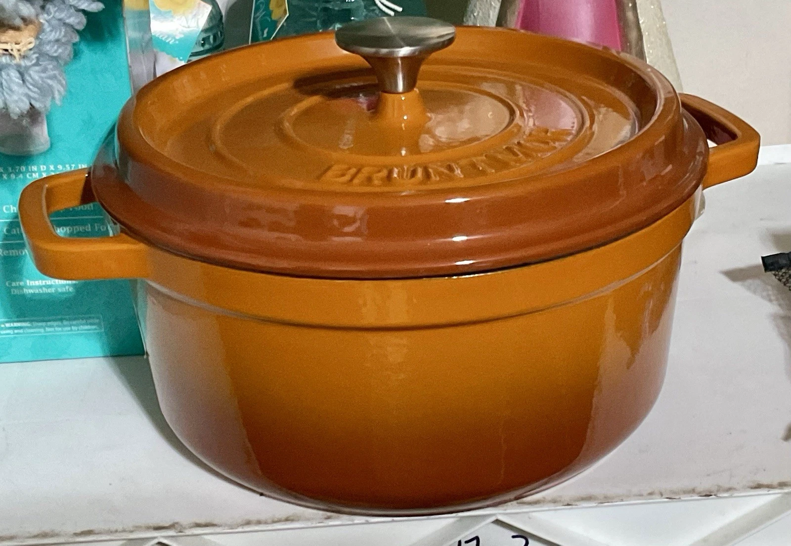 Bruntmor Large Orange Enameled Nonstick Cast Iron Dutch Oven With Lid