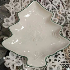 Vintage Mikasa HolidaySeason  Candy/Relish Tree Shape Plate White & Green No Box