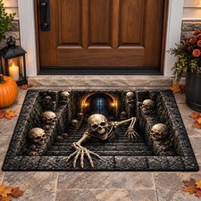 Halloween Skeleton Crypt 3D Illusion Trapdoor Floor Mat Gothic Home Decor