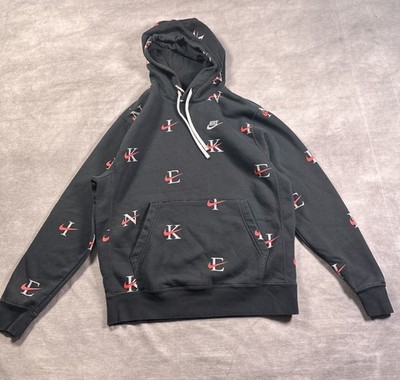 Nike NSW Club AOP Pullover Hoodie Men Size Medium Black Sweatshirt DV9601-011
