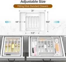 Extra Large Expandable Silverware Organizer, BPA-Free Food-Safe 